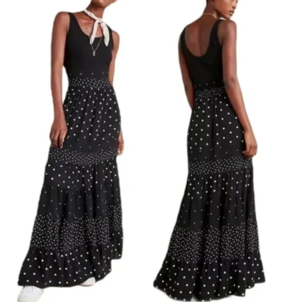 Anthropologie Colima Black and White Polka Dot Tiered Maxi Dress